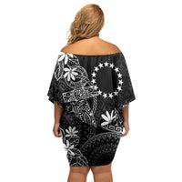 Black Kuki Airani Tapakau Off Shoulder Short Dress Tribal Anchor Mix Tiare