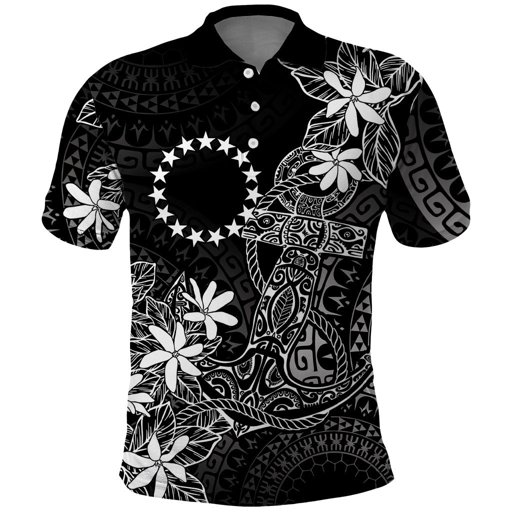 Black Kuki Airani Tapakau Polo Shirt Tribal Anchor Mix Tiare LT7 Black - Polynesian Pride