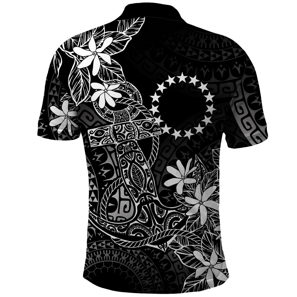 Black Kuki Airani Tapakau Polo Shirt Tribal Anchor Mix Tiare LT7 - Polynesian Pride