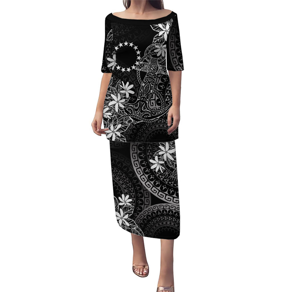 Black Kuki Airani Tapakau Puletasi Tribal Anchor Mix Tiare LT7 Long Dress Black - Polynesian Pride