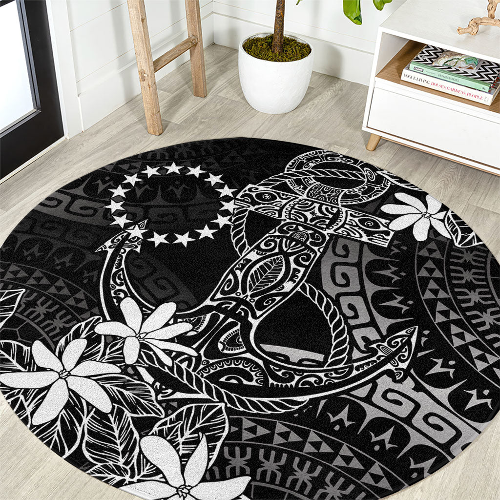 Black Kuki Airani Tapakau Round Carpet Tribal Anchor Mix Tiare LT7 Black - Polynesian Pride