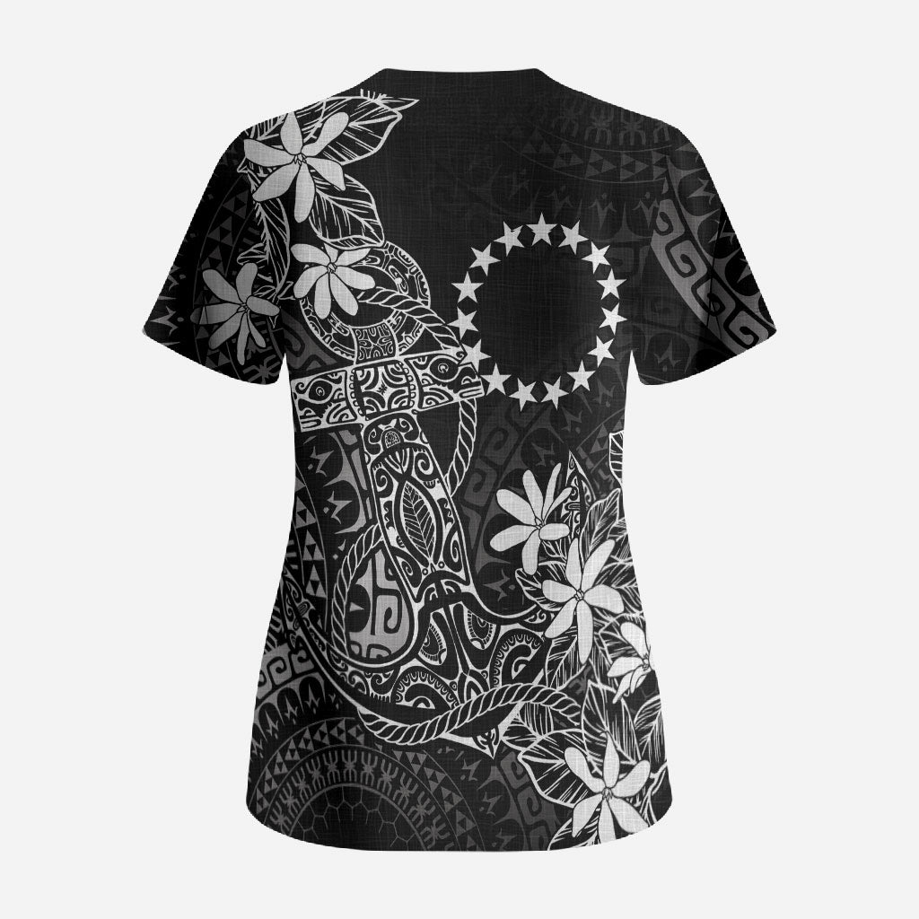 Black Kuki Airani Tapakau Scrub Top Tribal Anchor Mix Tiare LT7 - Polynesian Pride