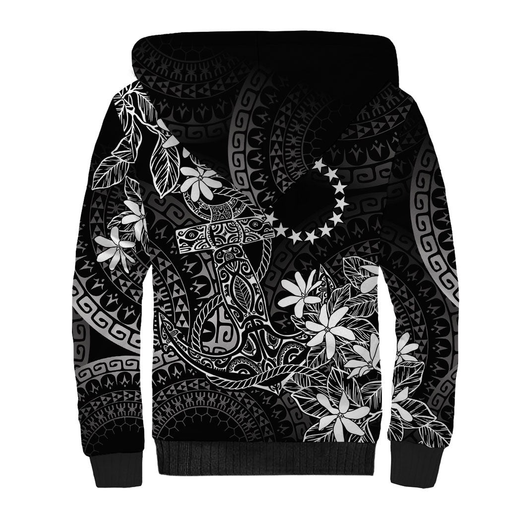 Black Kuki Airani Tapakau Sherpa Hoodie Tribal Anchor Mix Tiare