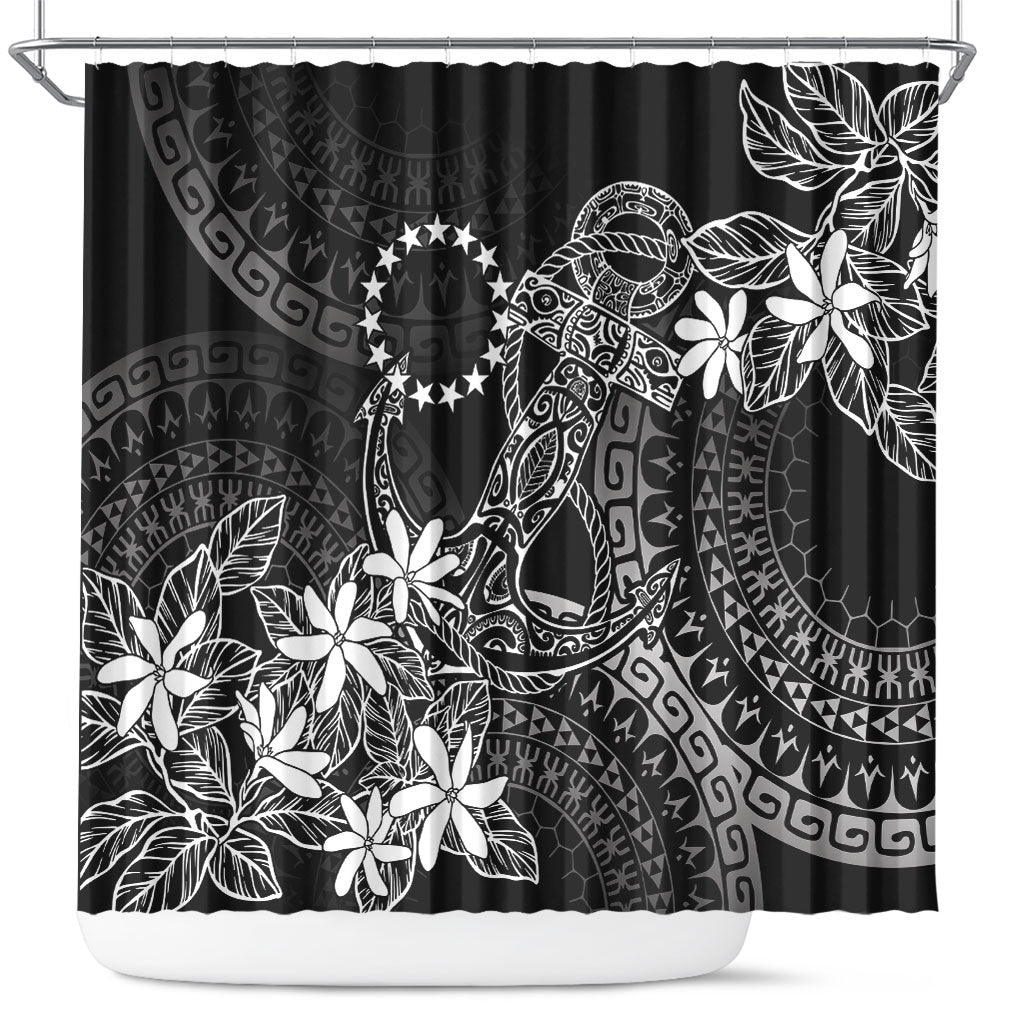 Black Kuki Airani Tapakau Shower Curtain Tribal Anchor Mix Tiare LT7 Black - Polynesian Pride