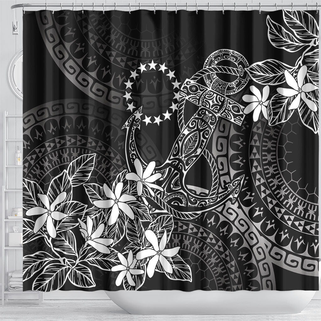 Black Kuki Airani Tapakau Shower Curtain Tribal Anchor Mix Tiare