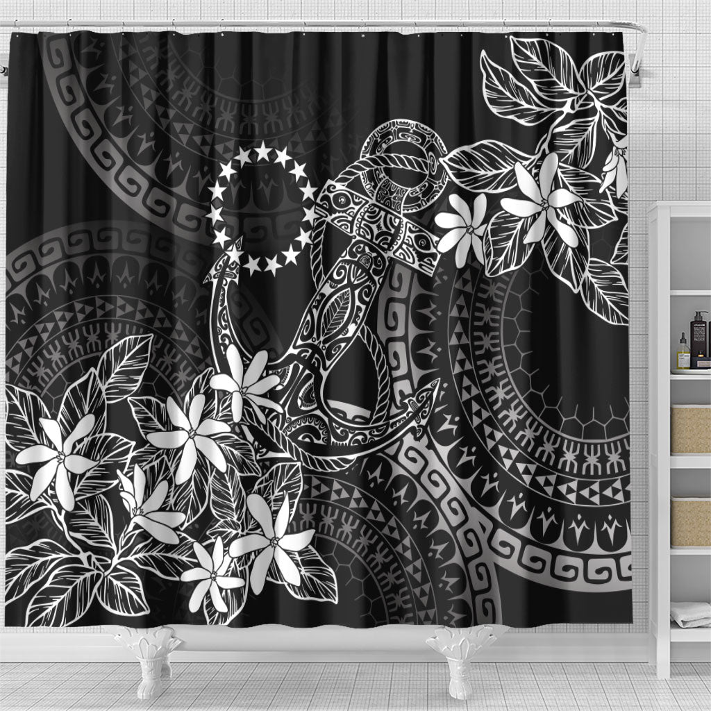 Black Kuki Airani Tapakau Shower Curtain Tribal Anchor Mix Tiare