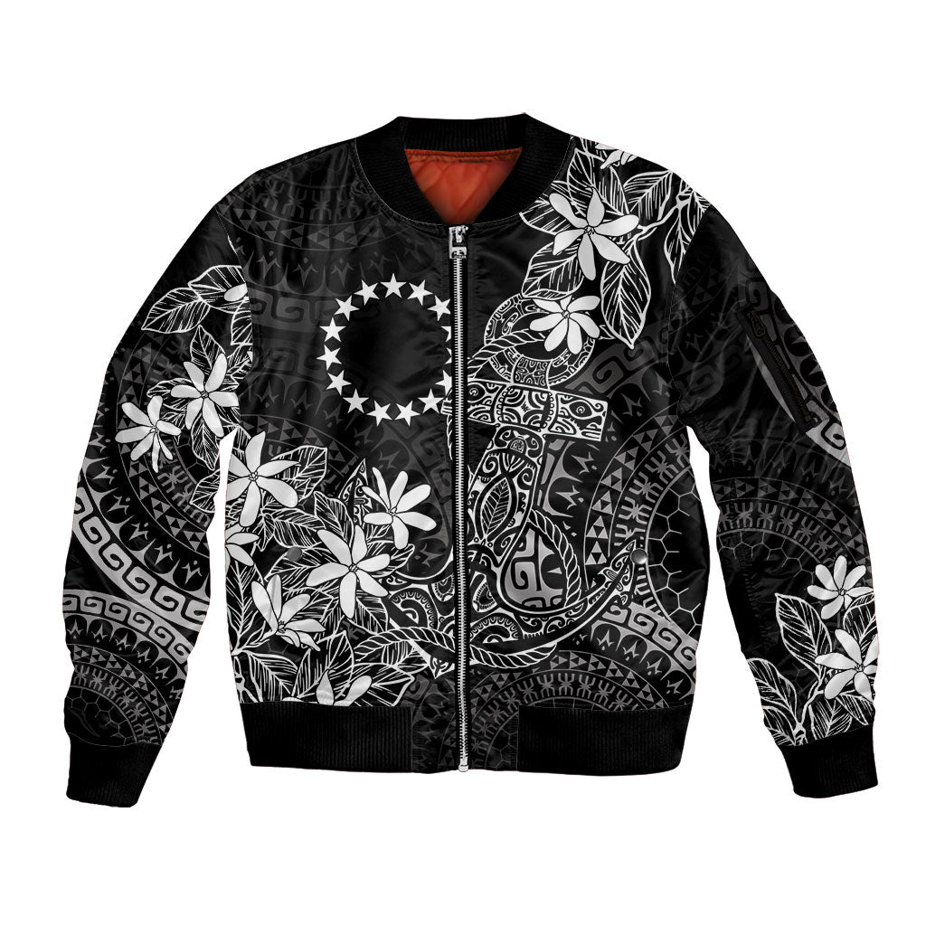 Black Kuki Airani Tapakau Sleeve Zip Bomber Jacket Tribal Anchor Mix Tiare LT7 Unisex Black - Polynesian Pride