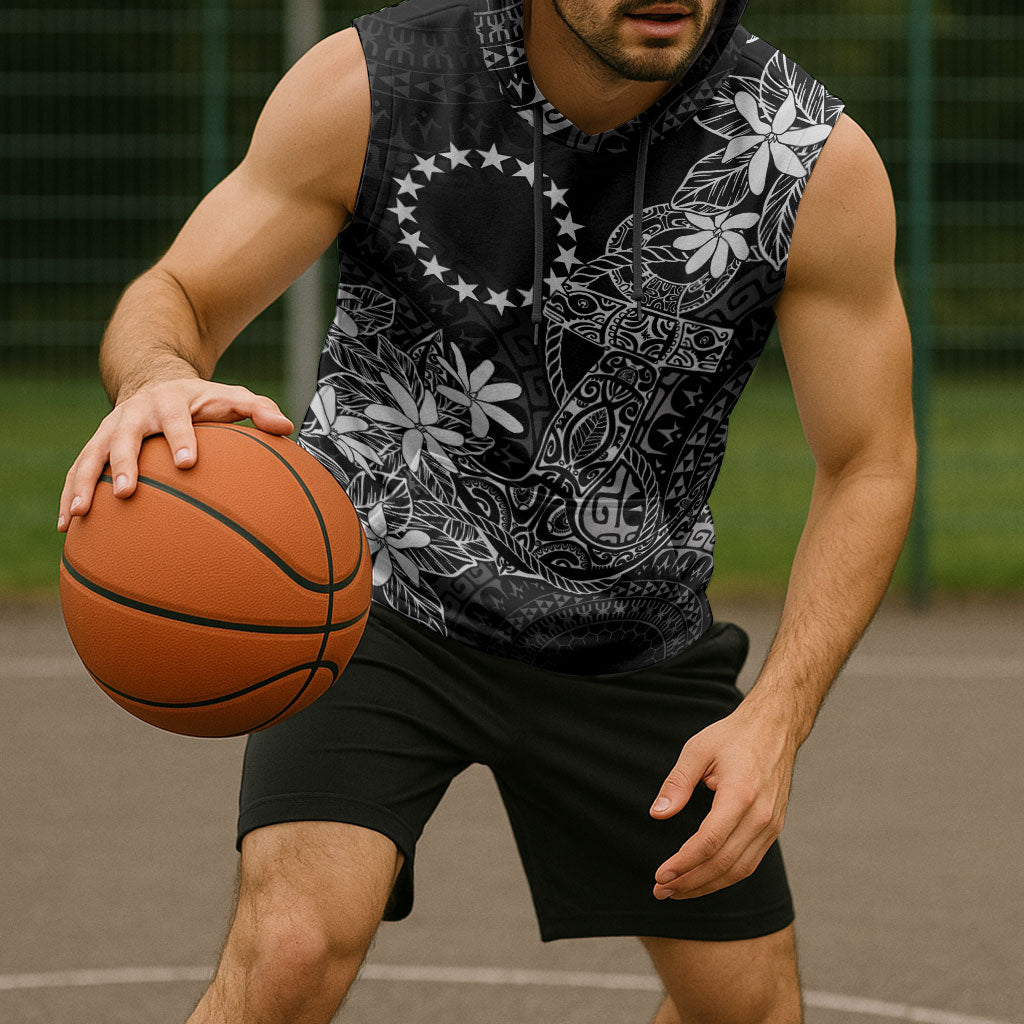 Black Kuki Airani Tapakau Sleeveless Hoodie Tribal Anchor Mix Tiare
