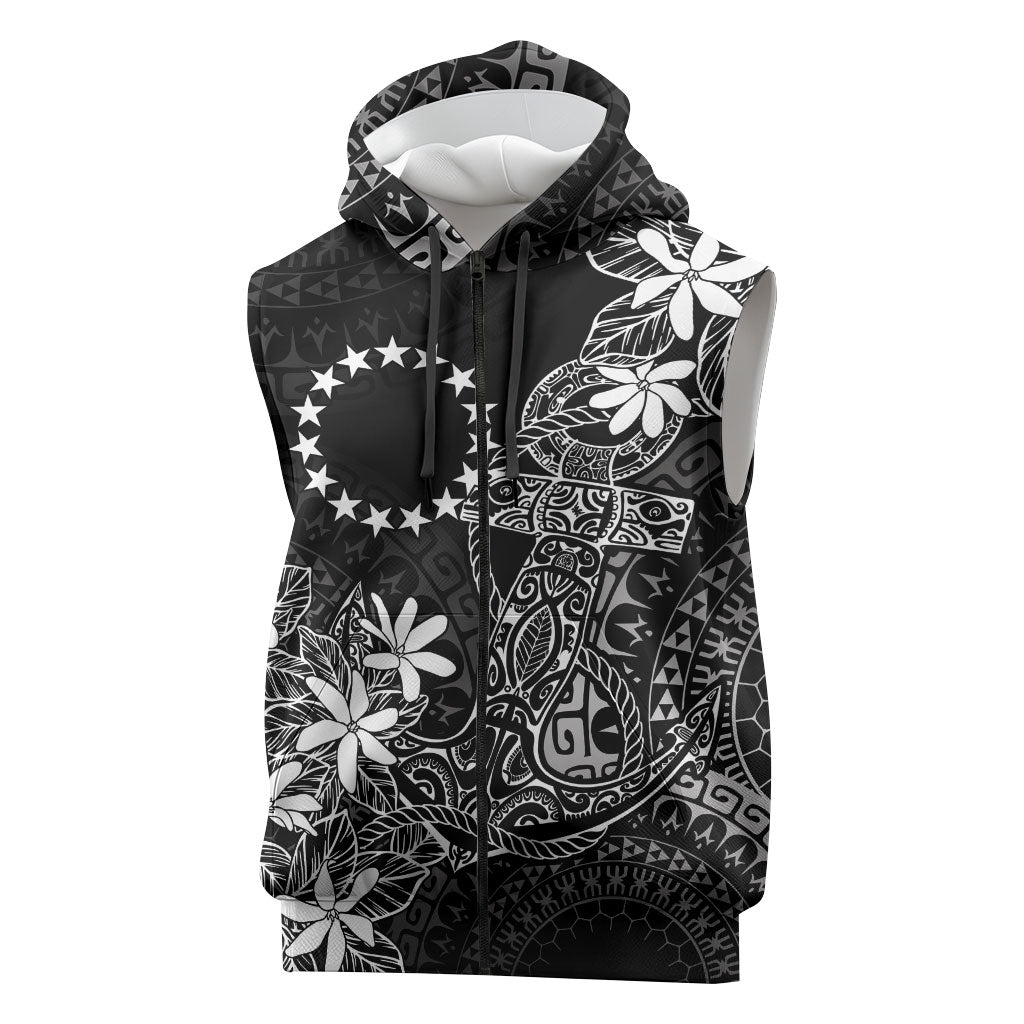 Black Kuki Airani Tapakau Sleeveless Zip Hoodie Tribal Anchor Mix Tiare LT7 Black - Polynesian Pride