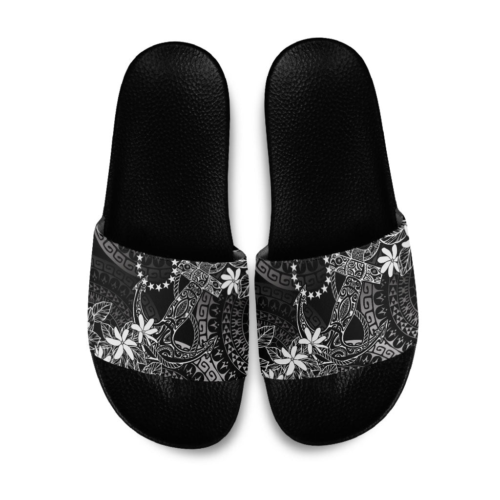Black Kuki Airani Tapakau Slide Sandals Tribal Anchor Mix Tiare LT7 Black - Polynesian Pride