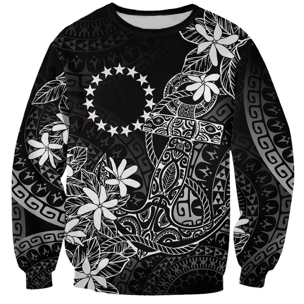 Black Kuki Airani Tapakau Sweatshirt Tribal Anchor Mix Tiare LT7 Unisex Black - Polynesian Pride