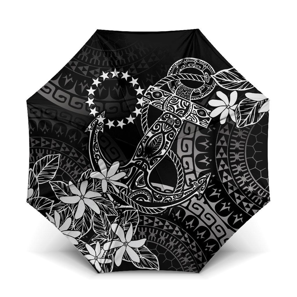 Black Kuki Airani Tapakau Umbrella Tribal Anchor Mix Tiare LT7 One Size Folded 11.42 inch Opened Diameter 37.4 inch Black - Polynesian Pride
