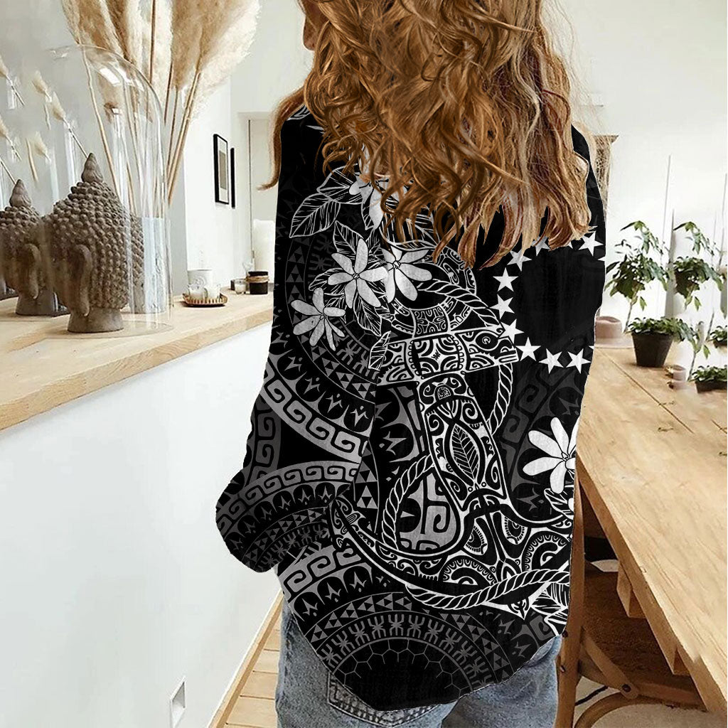 Black Kuki Airani Tapakau Women Casual Shirt Tribal Anchor Mix Tiare