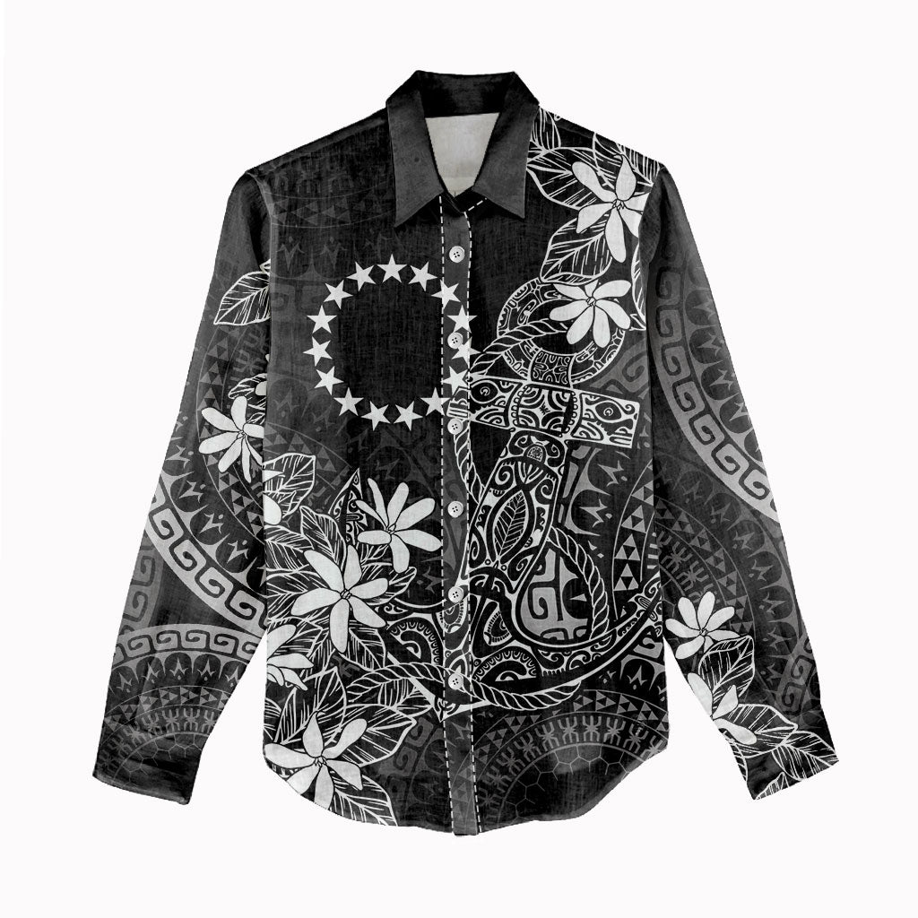 Black Kuki Airani Tapakau Women Casual Shirt Tribal Anchor Mix Tiare