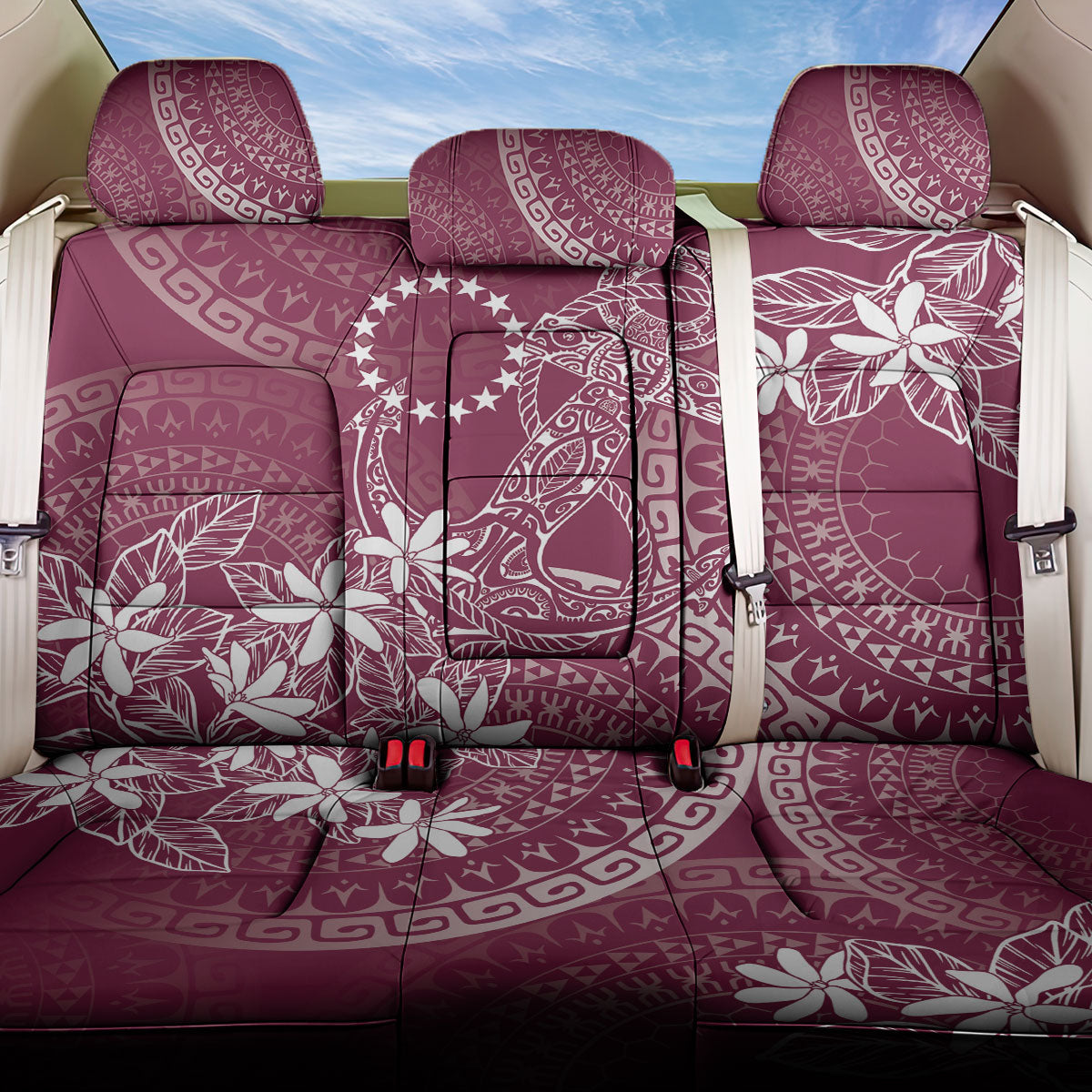 Maroon Kuki Airani Tapakau Back Car Seat Cover Tribal Anchor Mix Tiare LT7 One Size Maroon - Polynesian Pride