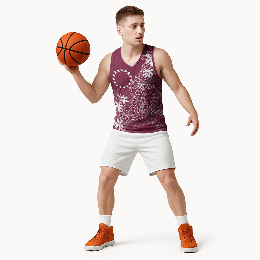 Maroon Kuki Airani Tapakau Basketball Jersey Tribal Anchor Mix Tiare LT7 - Polynesian Pride
