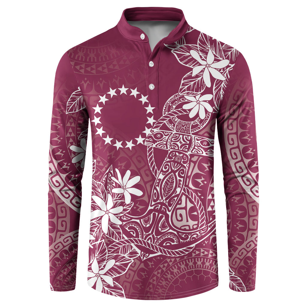 Maroon Kuki Airani Tapakau Button Sweatshirt Tribal Anchor Mix Tiare LT7 Maroon - Polynesian Pride