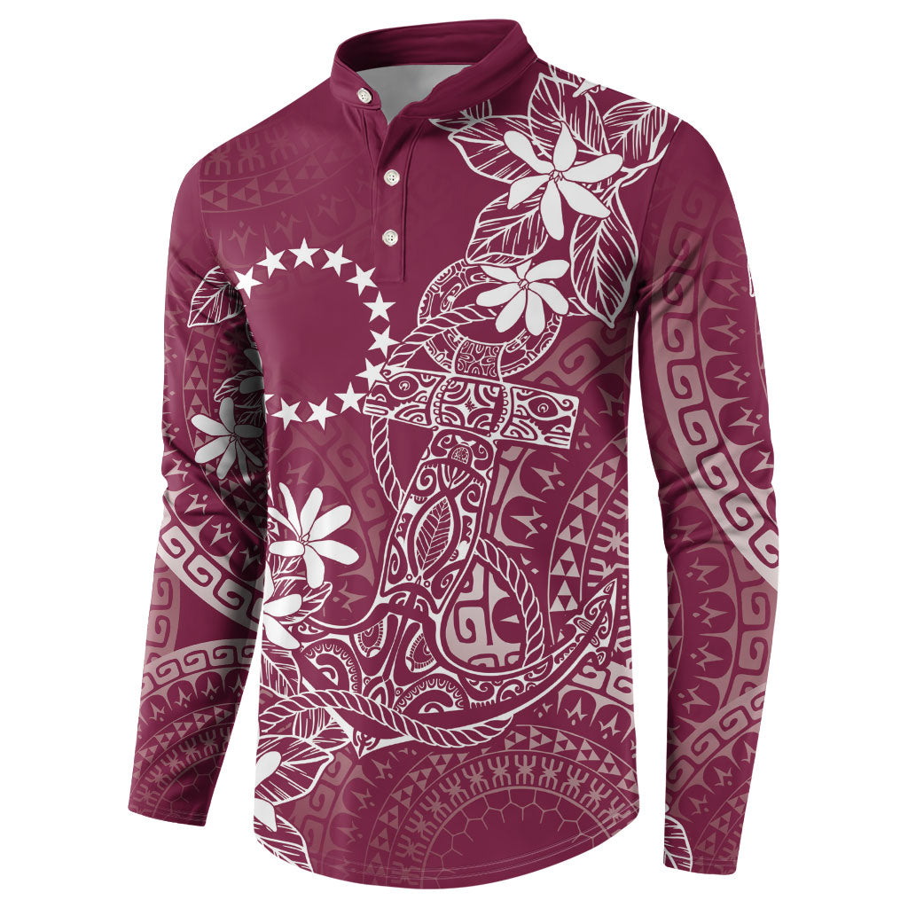 Maroon Kuki Airani Tapakau Button Sweatshirt Tribal Anchor Mix Tiare LT7 - Polynesian Pride