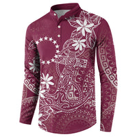 Maroon Kuki Airani Tapakau Button Sweatshirt Tribal Anchor Mix Tiare LT7 - Polynesian Pride
