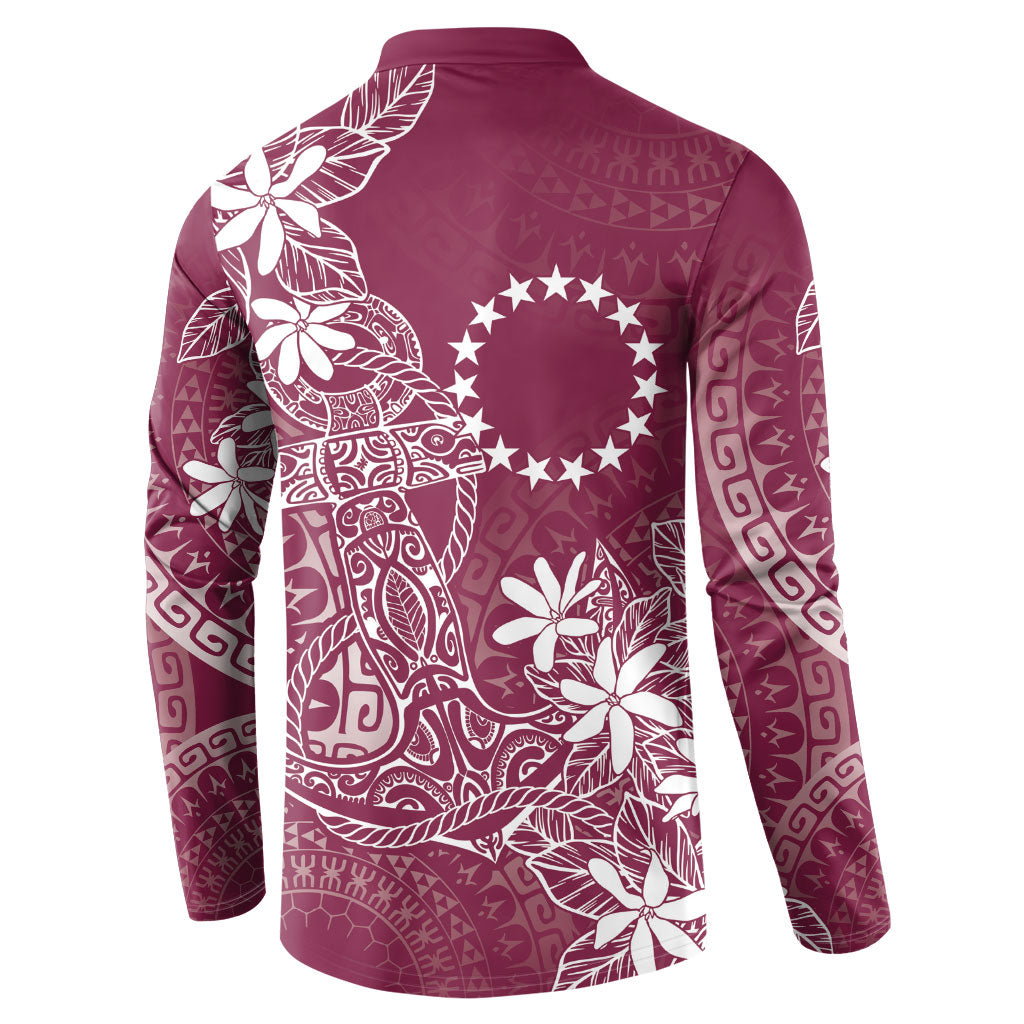 Maroon Kuki Airani Tapakau Button Sweatshirt Tribal Anchor Mix Tiare LT7 - Polynesian Pride