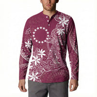 Maroon Kuki Airani Tapakau Button Sweatshirt Tribal Anchor Mix Tiare LT7 - Polynesian Pride