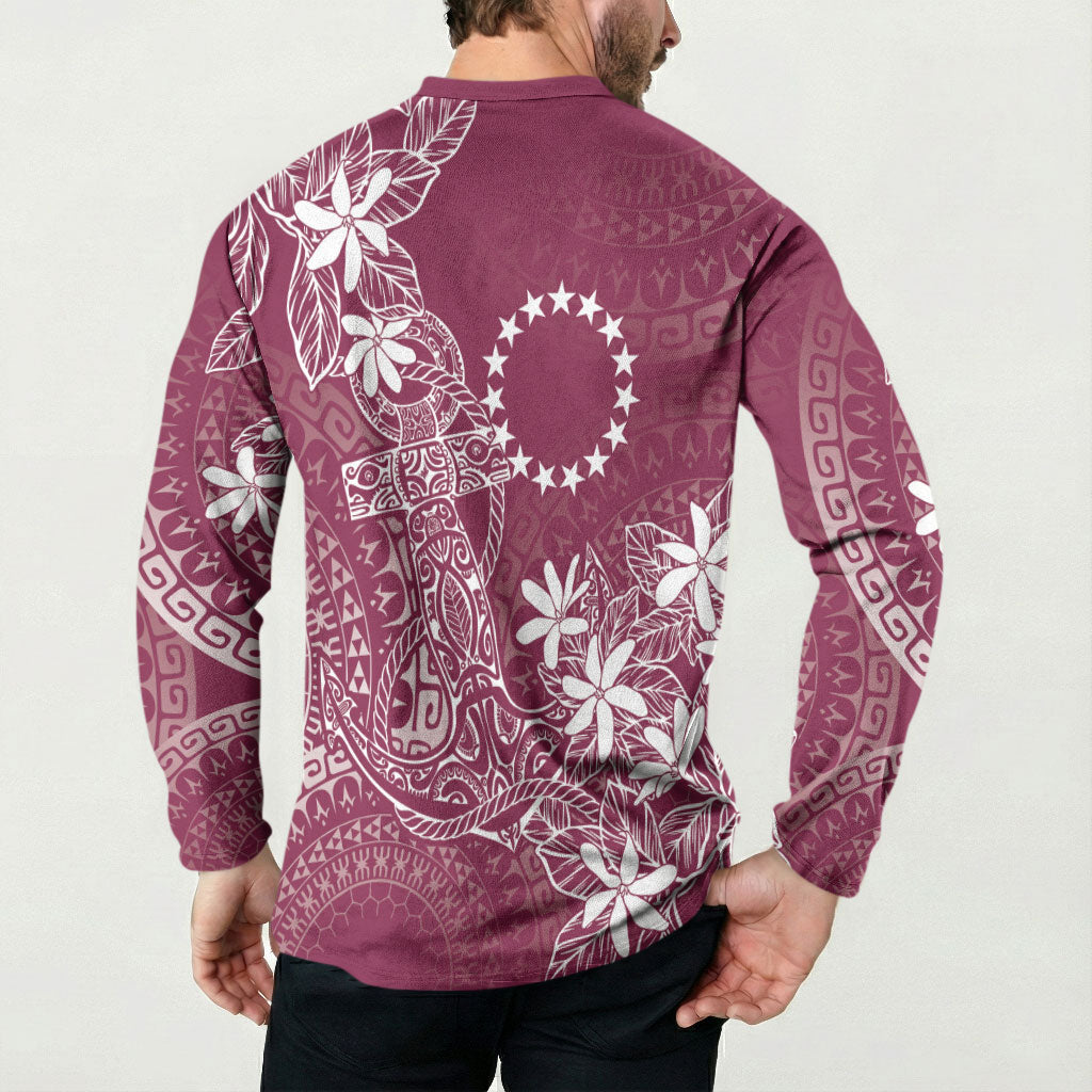 Maroon Kuki Airani Tapakau Button Sweatshirt Tribal Anchor Mix Tiare LT7 - Polynesian Pride