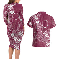 Maroon Kuki Airani Tapakau Couples Matching Long Sleeve Bodycon Dress and Hawaiian Shirt Tribal Anchor Mix Tiare