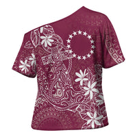 Maroon Kuki Airani Tapakau Cross Shoulder Shirt Tribal Anchor Mix Tiare LT7 - Polynesian Pride