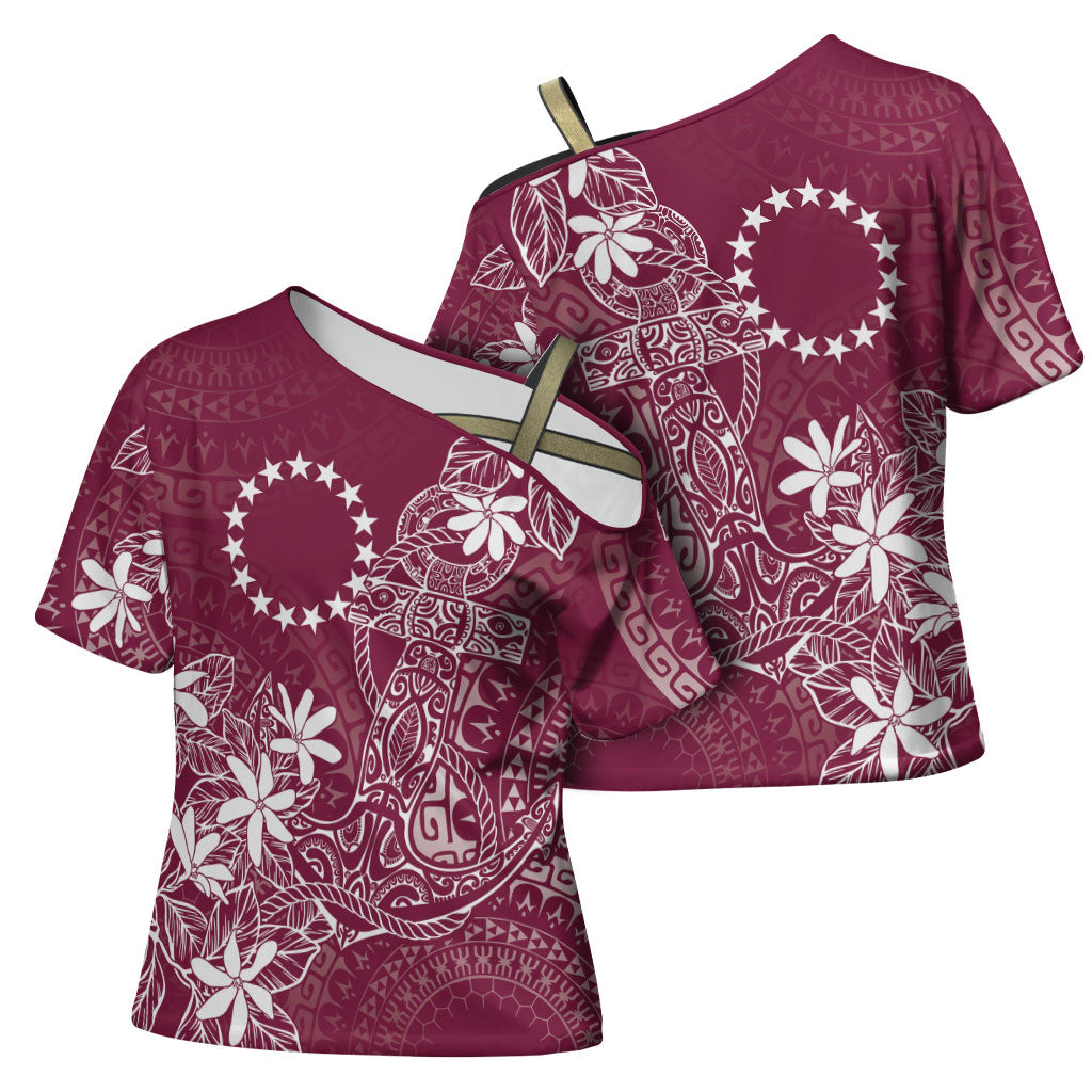 Maroon Kuki Airani Tapakau Cross Shoulder Shirt Tribal Anchor Mix Tiare LT7 - Polynesian Pride