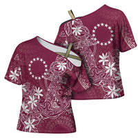 Maroon Kuki Airani Tapakau Cross Shoulder Shirt Tribal Anchor Mix Tiare LT7 - Polynesian Pride