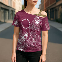 Maroon Kuki Airani Tapakau Cross Shoulder Shirt Tribal Anchor Mix Tiare LT7 - Polynesian Pride