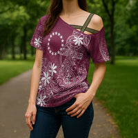 Maroon Kuki Airani Tapakau Cross Shoulder Shirt Tribal Anchor Mix Tiare LT7 - Polynesian Pride