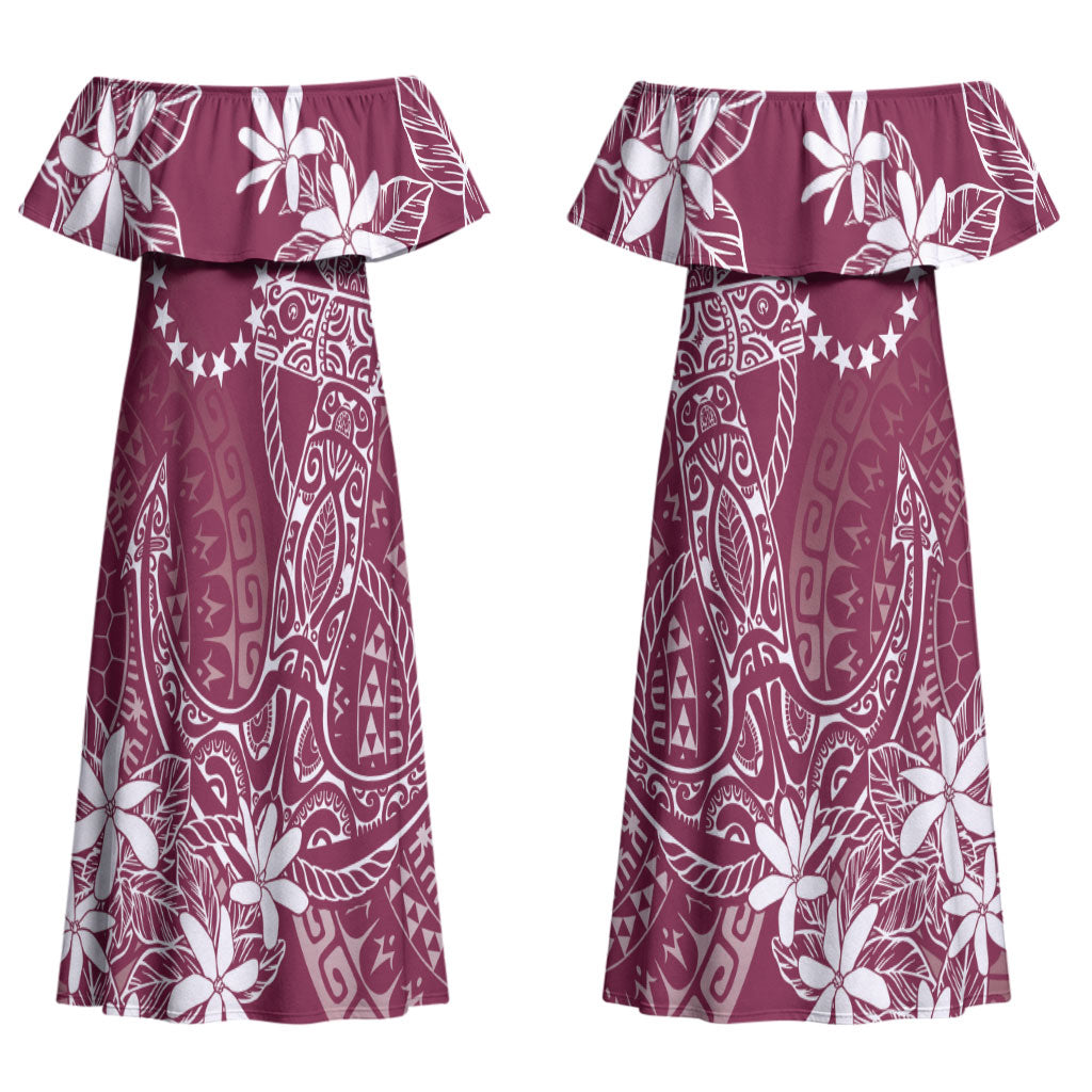 Maroon Kuki Airani Tapakau Family Matching Off Shoulder Maxi Dress and Hawaiian Shirt Tribal Anchor Mix Tiare LT7 Mom's Dress Maroon - Polynesian Pride