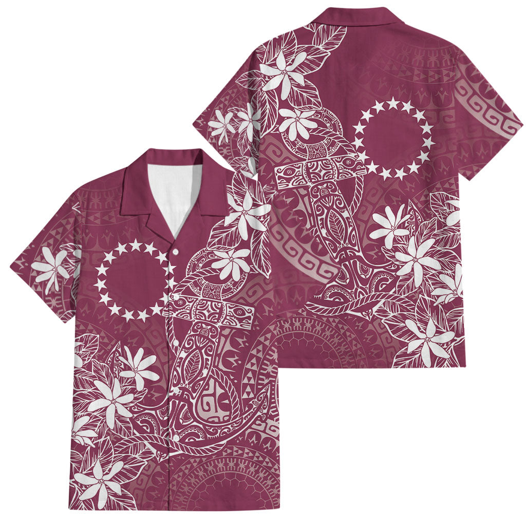 Maroon Kuki Airani Tapakau Family Matching Off Shoulder Maxi Dress and Hawaiian Shirt Tribal Anchor Mix Tiare LT7 Dad's Shirt - Short Sleeve Maroon - Polynesian Pride
