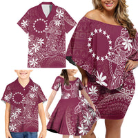 Maroon Kuki Airani Tapakau Family Matching Off Shoulder Short Dress and Hawaiian Shirt Tribal Anchor Mix Tiare