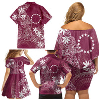 Maroon Kuki Airani Tapakau Family Matching Off Shoulder Short Dress and Hawaiian Shirt Tribal Anchor Mix Tiare