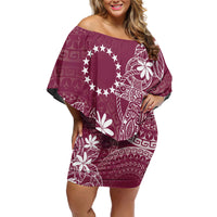 Maroon Kuki Airani Tapakau Family Matching Off Shoulder Short Dress and Hawaiian Shirt Tribal Anchor Mix Tiare