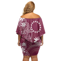 Maroon Kuki Airani Tapakau Family Matching Off Shoulder Short Dress and Hawaiian Shirt Tribal Anchor Mix Tiare