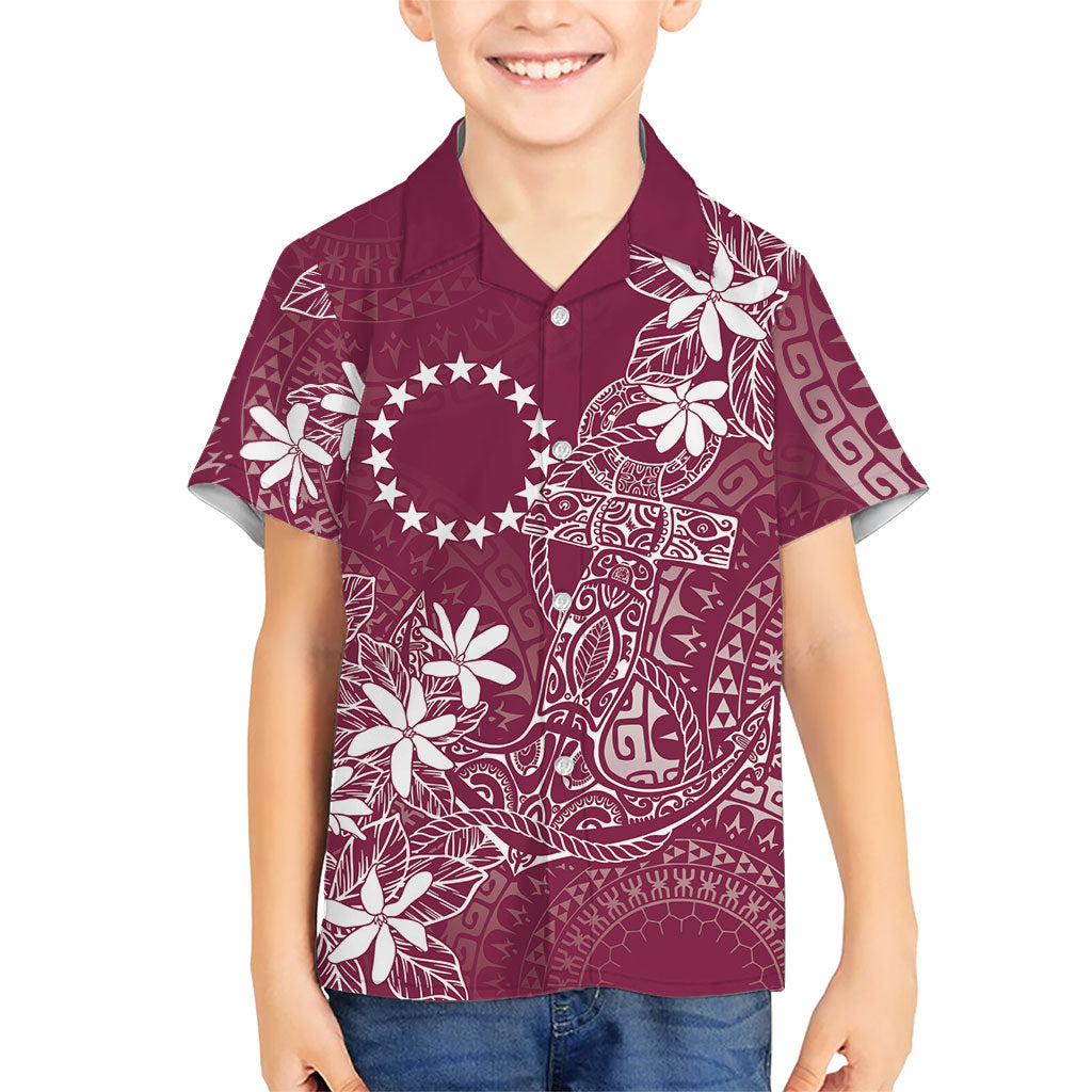 Maroon Kuki Airani Tapakau Family Matching Off Shoulder Short Dress and Hawaiian Shirt Tribal Anchor Mix Tiare