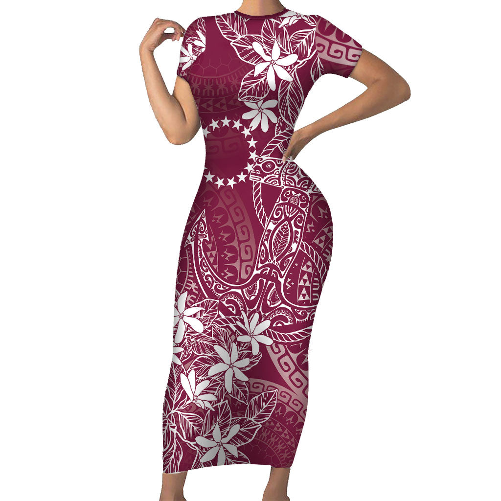 Maroon Kuki Airani Tapakau Family Matching Short Sleeve Bodycon Dress and Hawaiian Shirt Tribal Anchor Mix Tiare