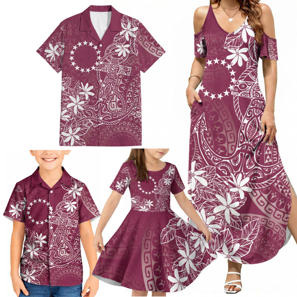 Maroon Kuki Airani Tapakau Family Matching Summer Maxi Dress and Hawaiian Shirt Tribal Anchor Mix Tiare LT7 - Polynesian Pride