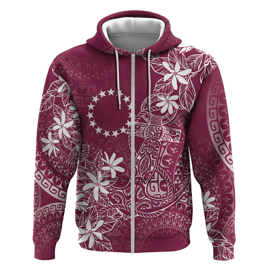 Maroon Kuki Airani Tapakau Hoodie Tribal Anchor Mix Tiare LT7 Zip Hoodie Maroon - Polynesian Pride