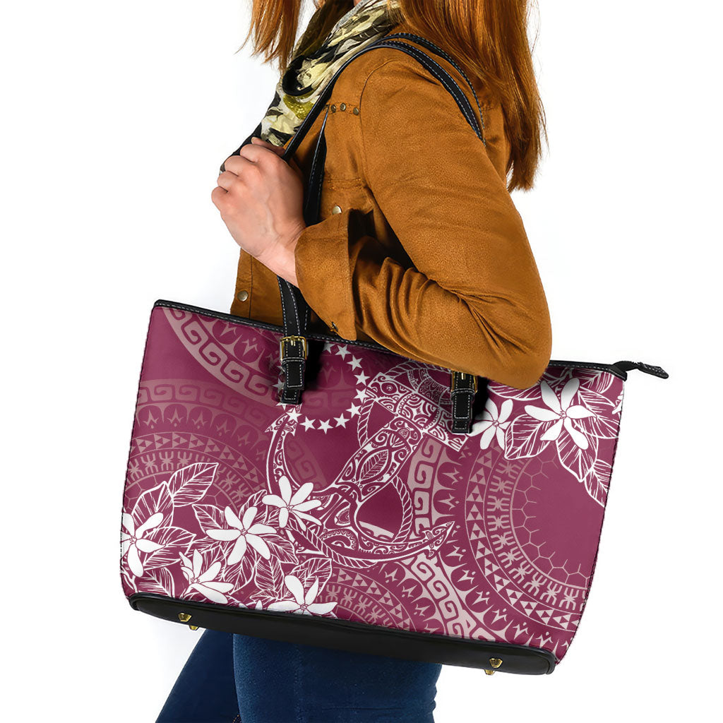 Maroon Kuki Airani Tapakau Leather Tote Bag Tribal Anchor Mix Tiare LT7 Maroon - Polynesian Pride