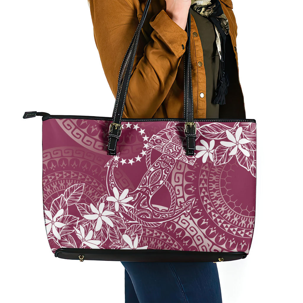 Maroon Kuki Airani Tapakau Leather Tote Bag Tribal Anchor Mix Tiare