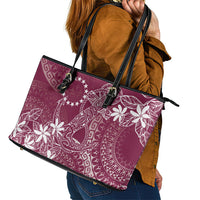 Maroon Kuki Airani Tapakau Leather Tote Bag Tribal Anchor Mix Tiare