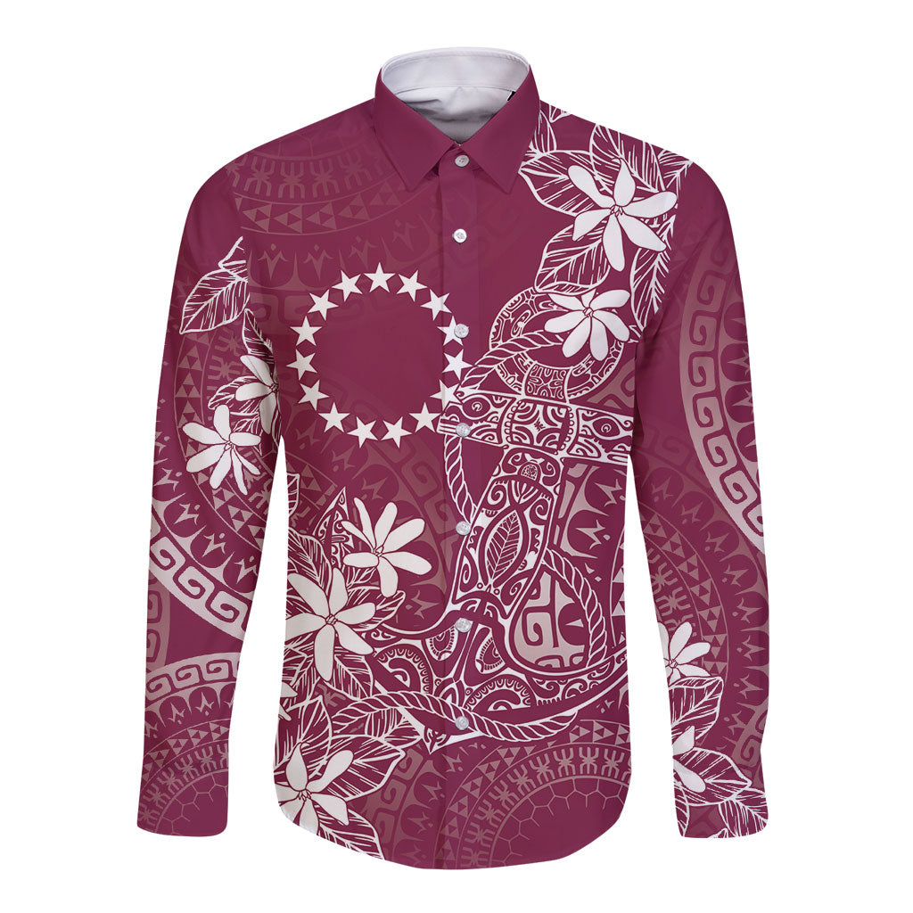 Maroon Kuki Airani Tapakau Long Sleeve Button Shirt Tribal Anchor Mix Tiare LT7 Unisex Maroon - Polynesian Pride