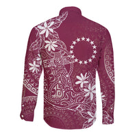 Maroon Kuki Airani Tapakau Long Sleeve Button Shirt Tribal Anchor Mix Tiare