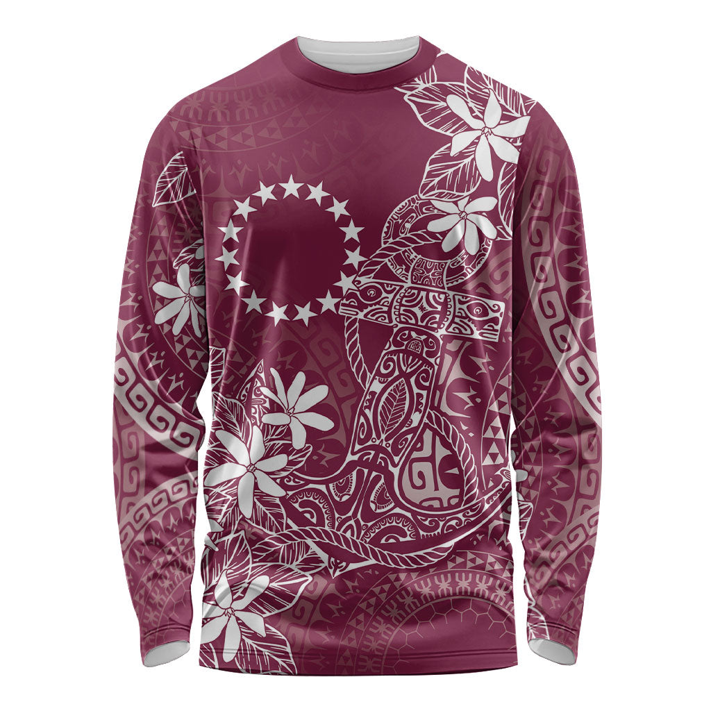 Maroon Kuki Airani Tapakau Long Sleeve Shirt Tribal Anchor Mix Tiare LT7 Unisex Maroon - Polynesian Pride