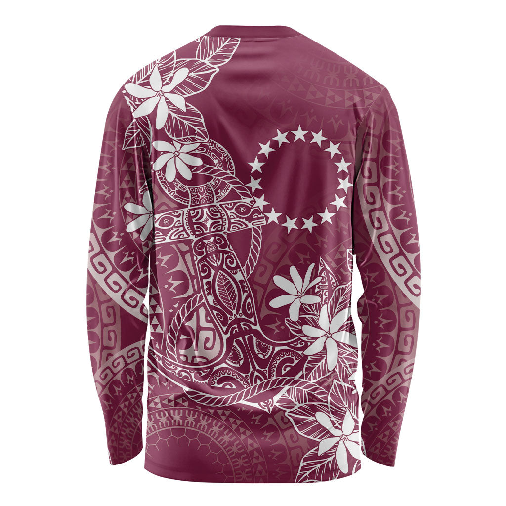 Maroon Kuki Airani Tapakau Long Sleeve Shirt Tribal Anchor Mix Tiare LT7 - Polynesian Pride