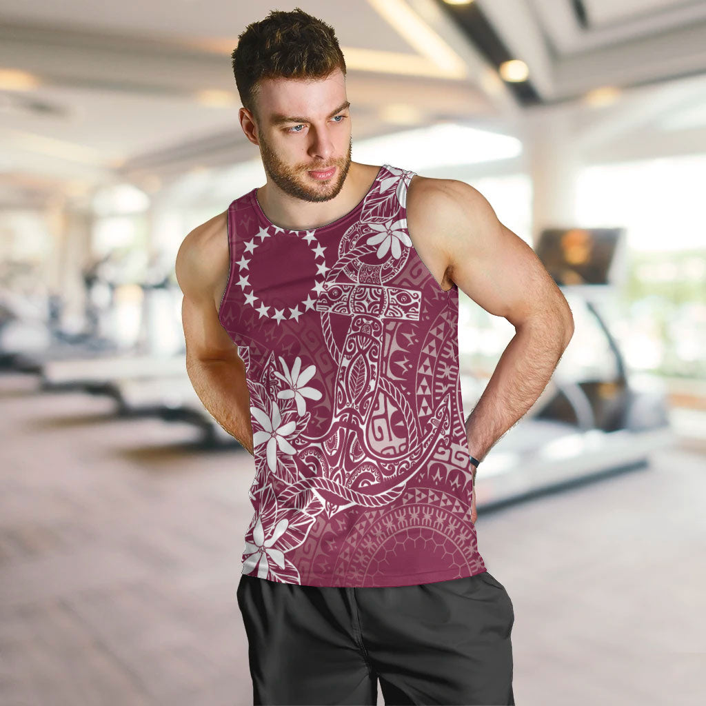 Maroon Kuki Airani Tapakau Men Tank Top Tribal Anchor Mix Tiare LT7 Maroon - Polynesian Pride